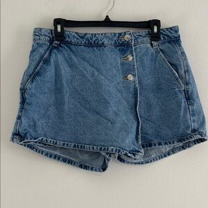 Zara Light Blue High-Rise Button-Front Denim Skort